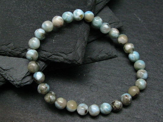 Larimar Genuine Bracelet ~ 7 Inches ~ 6mm Round Beads