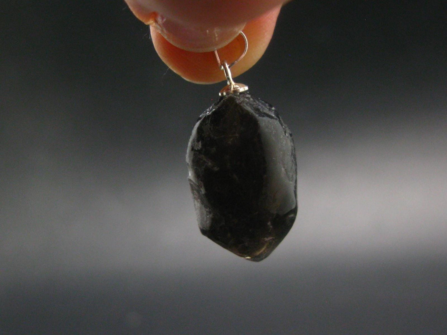 Tibetan Black Tektite Silver Pendant From Tibet - 1.1" - 4.91 Grams