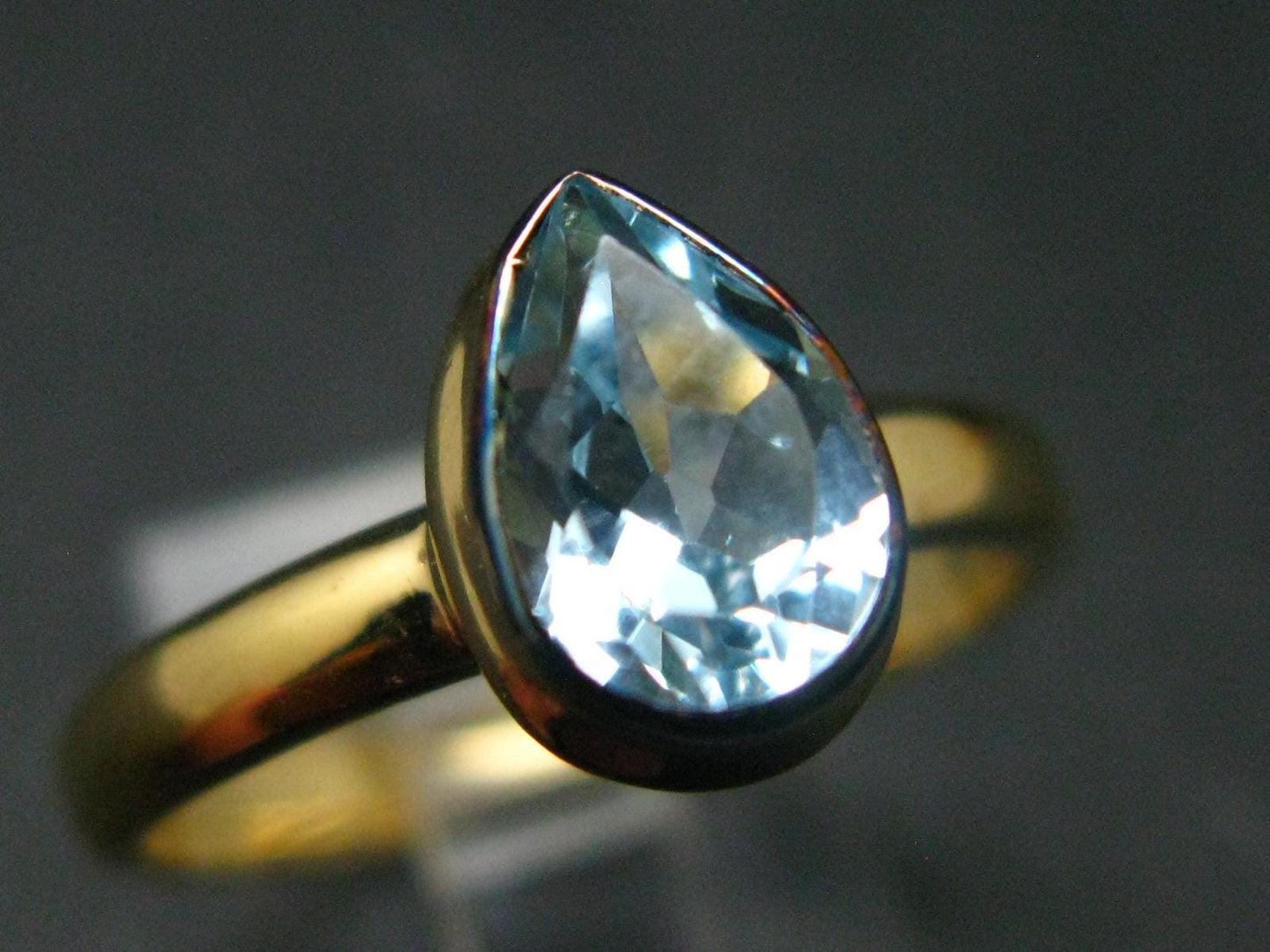 Natural Blue Topaz Sterling Silver Gold Plated Ring - 3.34 Grams - Size 9