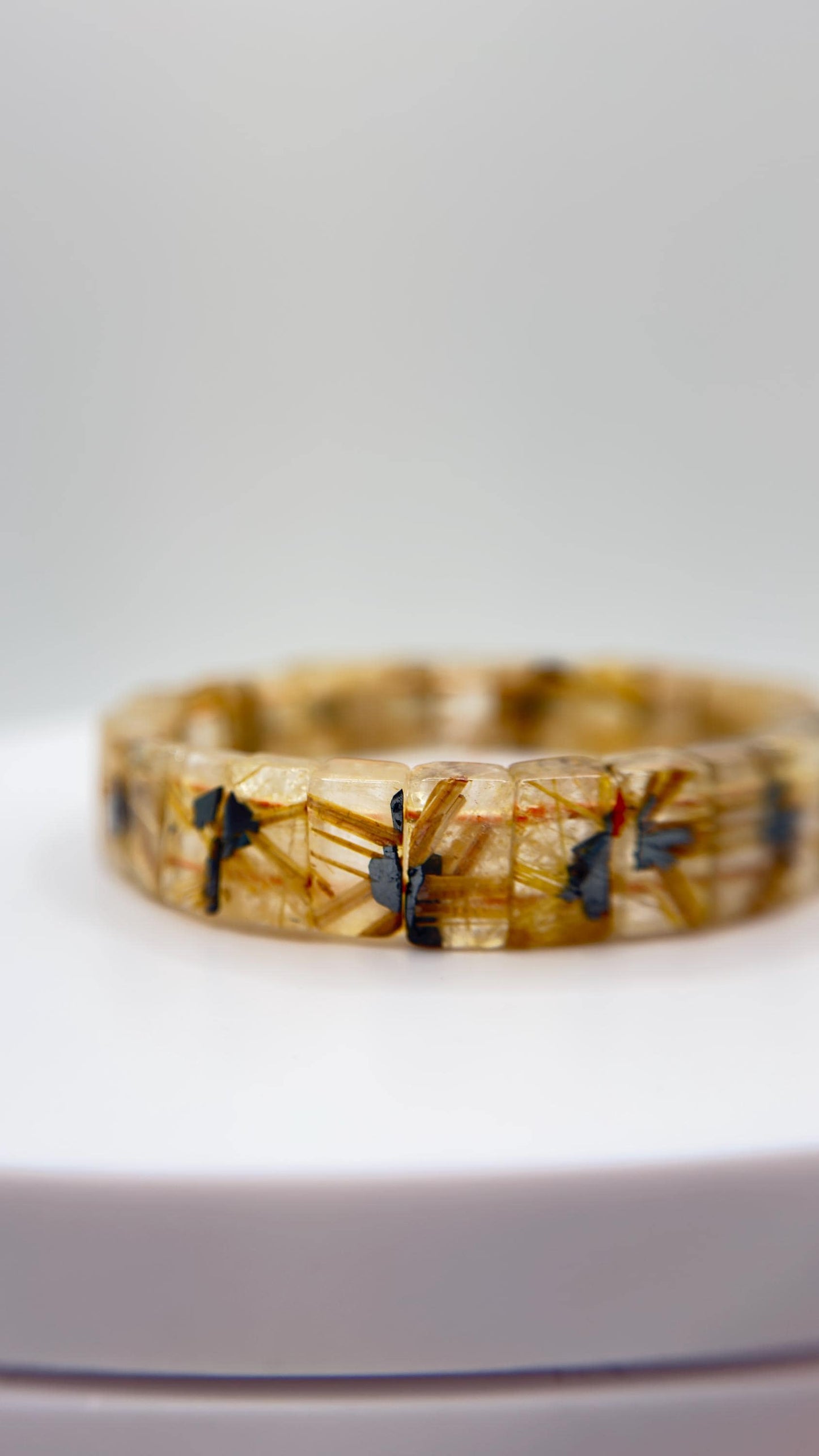 Rutilated Quartz Tile Bracelet – Natural Golden Inclusion Stretch Jewelry