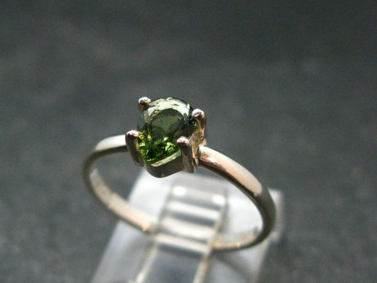 Moldavite Tektite Facetted Silver Ring from Czech Republic - Size 6 - 1.51 Grams