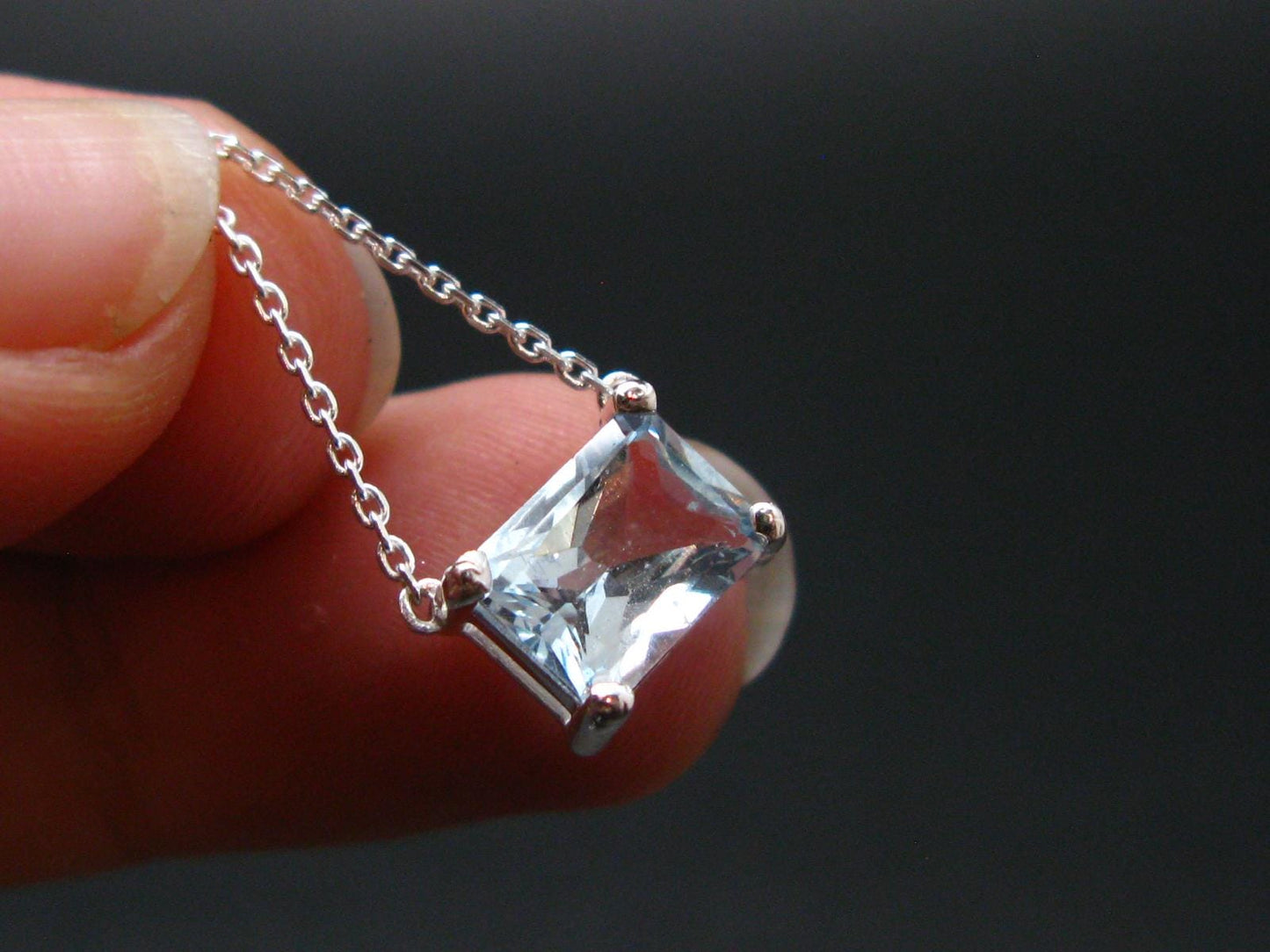 Stunning Genuine Faceted Aquamarine Gem Sterling Silver Pendant With Chain From Brazil - 17"