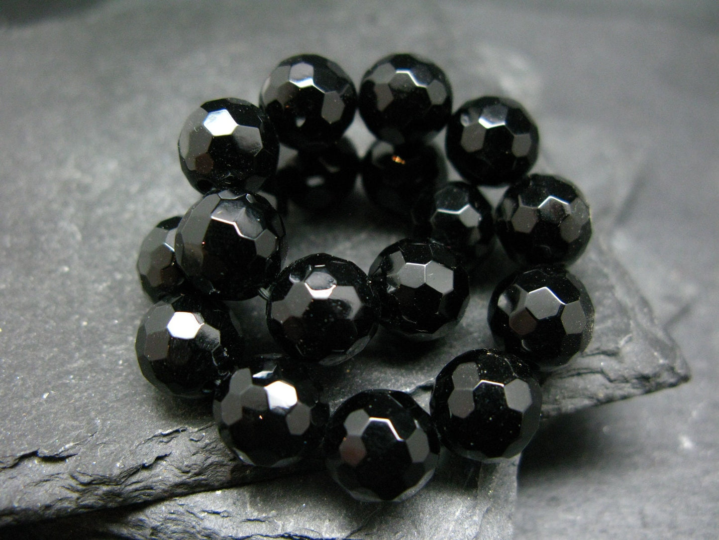 Black Tourmaline Genuine Bracelet ~ 7 Inches ~ 10mm Round Facetted Beads