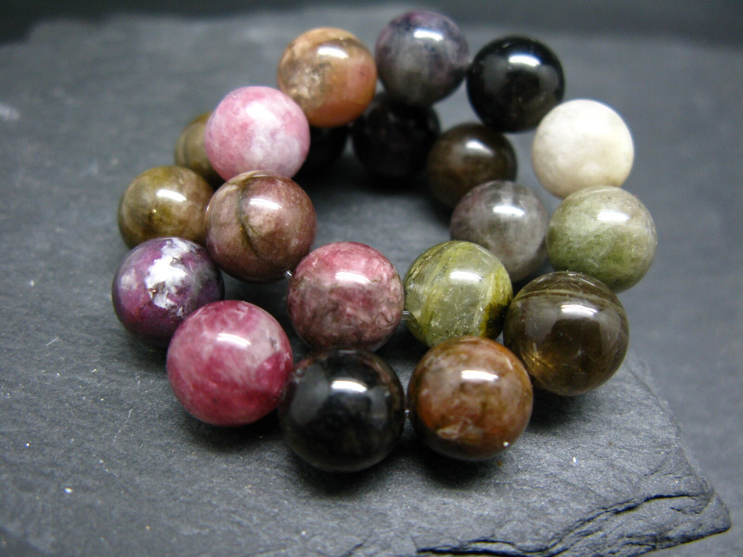 Watermelon Bicolor Tourmaline Genuine Bracelet ~ 7 Inches ~ 10mm Round Beads