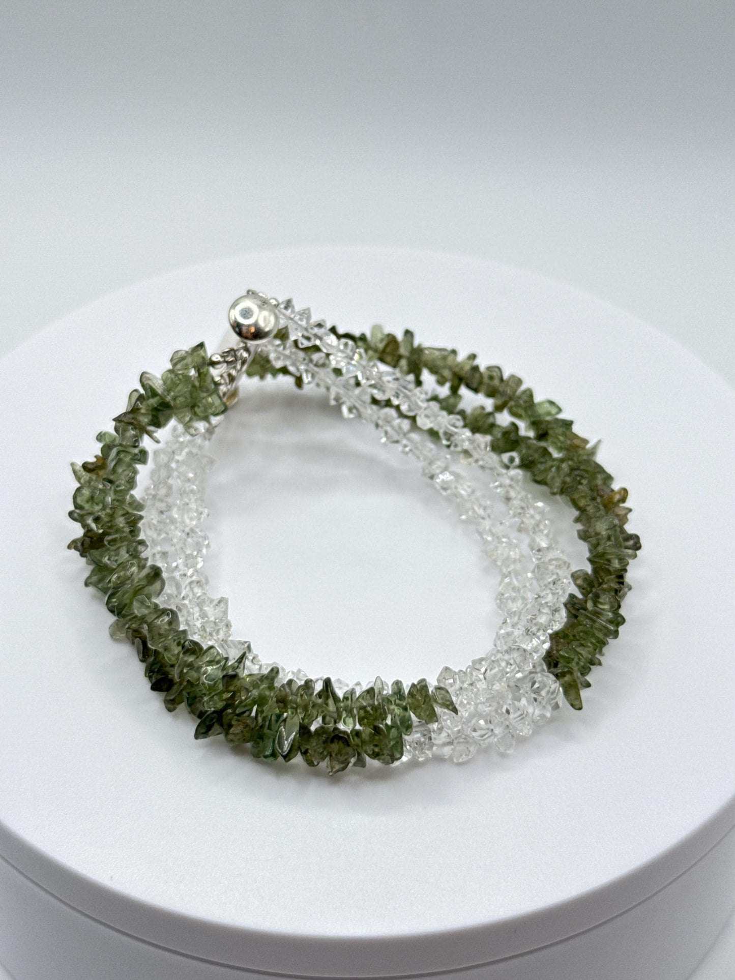 Moldavite & Herkimer Diamond Bracelet – Triple Strand - 17.73 Grams