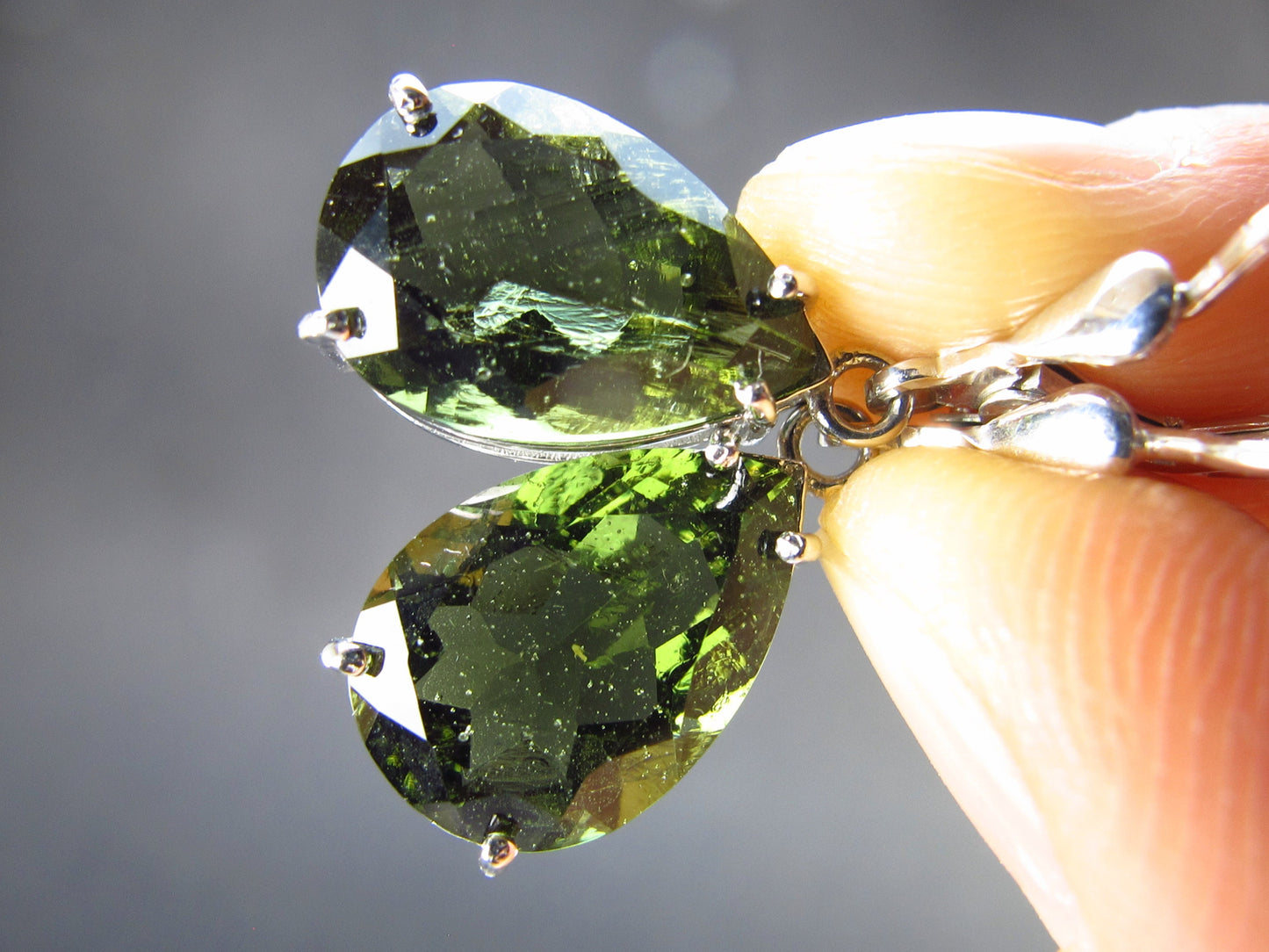 Moldavite Tektite Silver Earrings from Czech Republic - 3.2 Grams