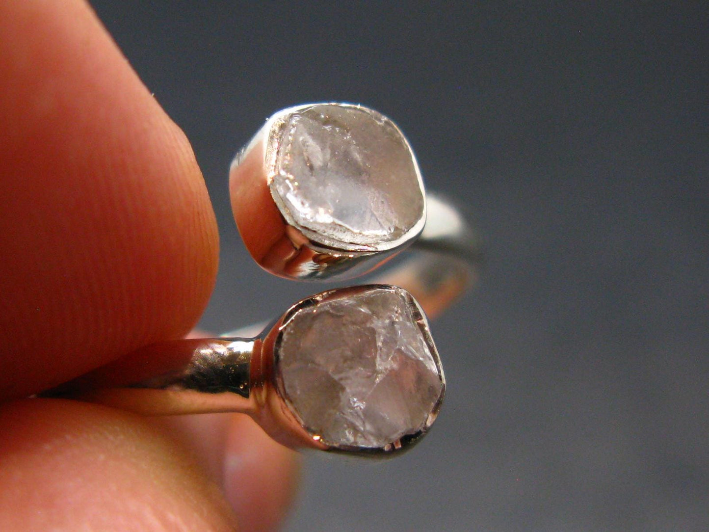 Gray Herderite Silver Ring from Africa - Size 9 - 2.43 Grams