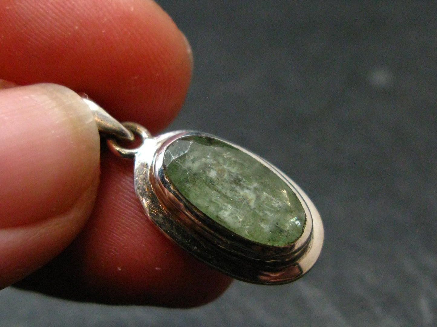 Green Kyanite Crystal Silver Pendant From Tanzania - 1.1" - 2.69 Grams