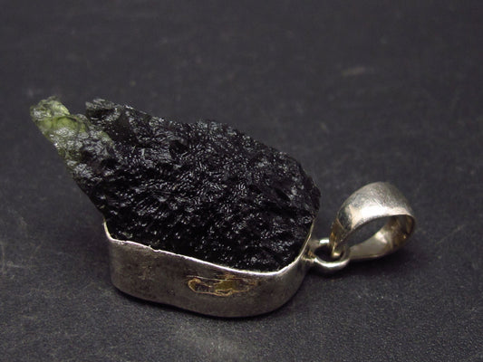 Shape!! Natural Gem Moldavite Tektite SS Pendant From Czech Republic - 6.9 Grams - 1.5"