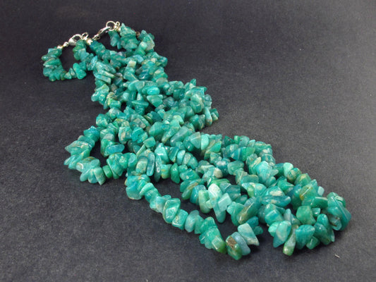 Amazon stone!! Lot of 3 Natural Amazonite (green microcline) Tumbled Beads Necklaces - 18.5" Each