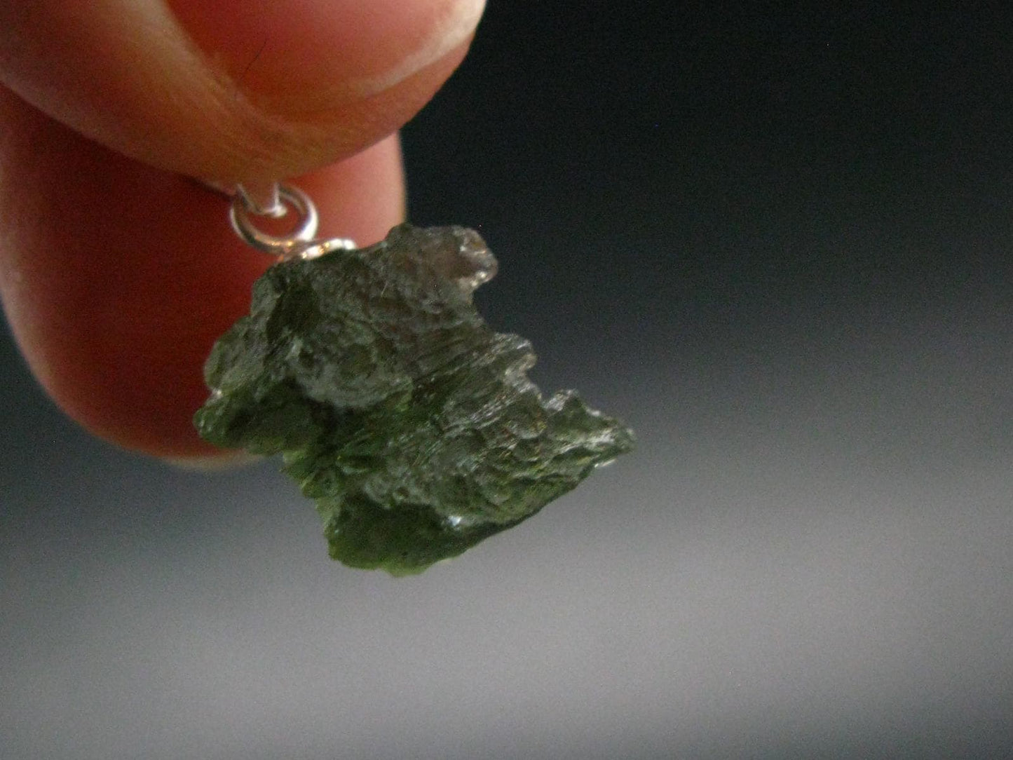 Moldavite Tektite Silver Pendant from Czech Republic - 0.7" - 1.23 Grams