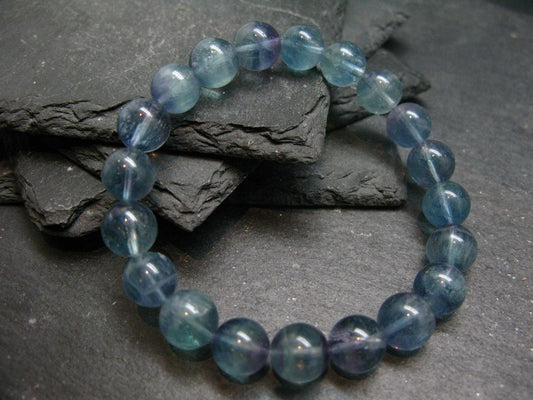 Blue Fluorite Genuine Bracelet ~ 7 Inches ~ 10mm Round Beads