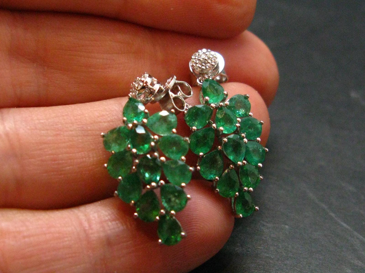 Gem Emerald Faceted Earrings In Sterling Silver - 3.41 Carats