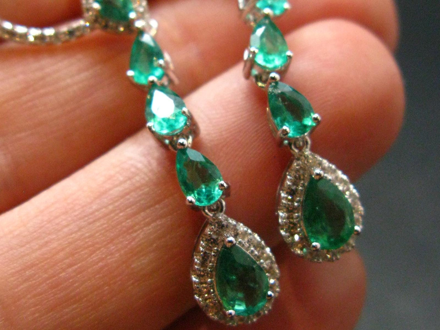 Gem Emerald Faceted Earrings In Sterling Silver - 2.09 Carats