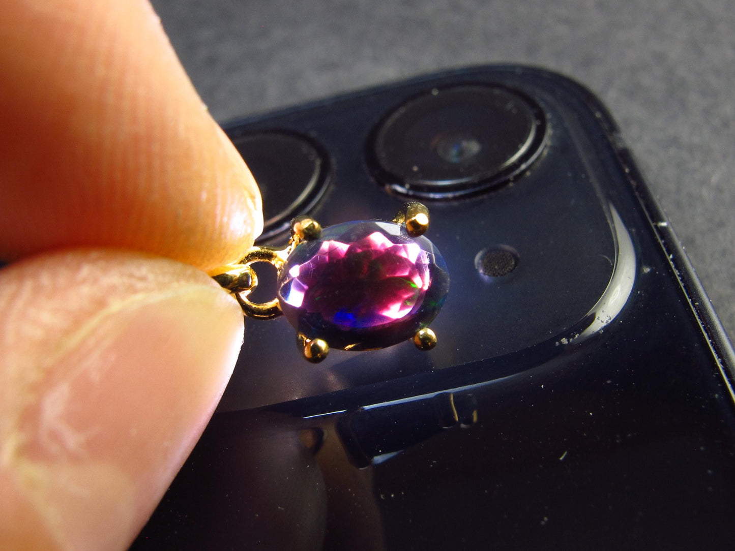 Rare Black Opal Gold Plated Silver Pendant from Australia 0.6" - 0.93 Grams