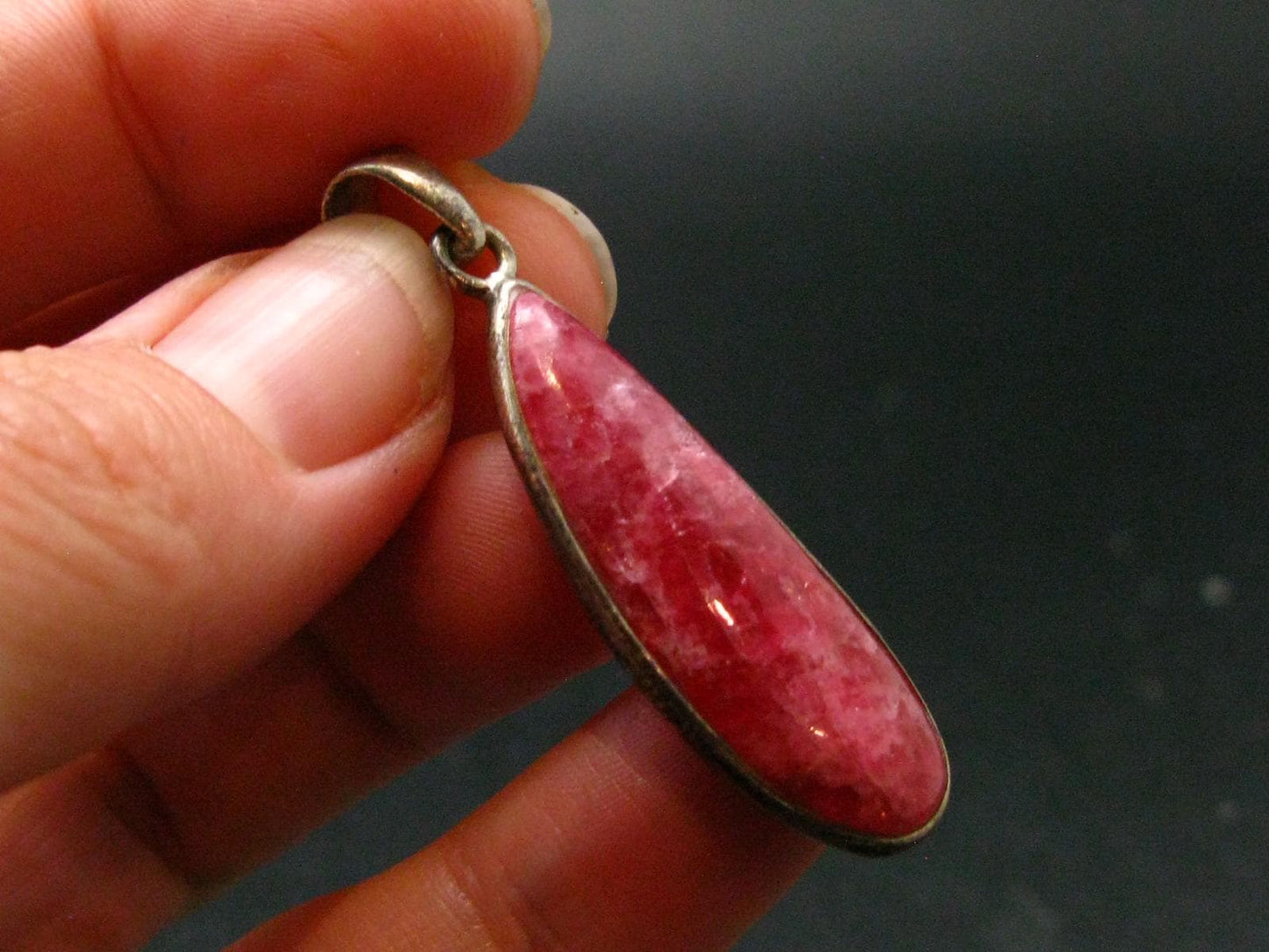 Vivid Juice Carmine Red Gem Rhodonite Silver Pendant From Brazil - 1.7" - 4.44 Grams