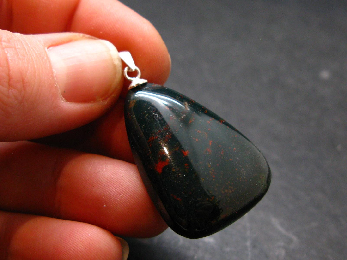 Bloodstone Silver Pendant From India - 1.4" - 7.81 Grams