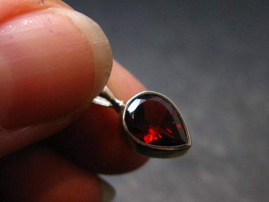 Red Garnet Almandine Gem Silver Pendant with Chain From India - 18" - 1.75 Grams