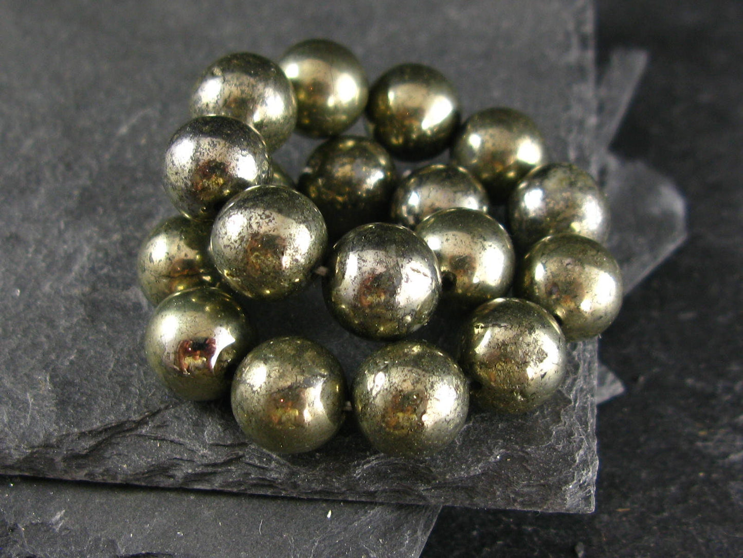 Pyrite Genuine Bracelet ~ 7 Inches ~ 10mm Round Beads