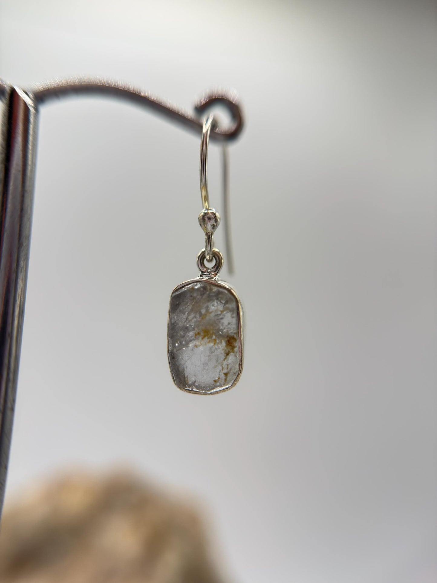 Raw Herderite Crystal Drop Earrings in Sterling Silver - 2.69g