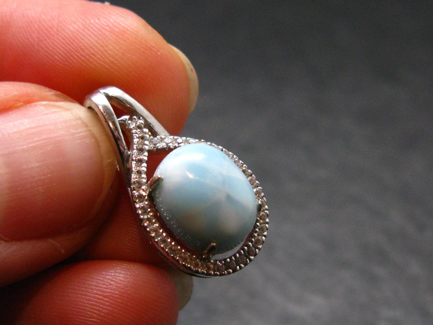 Summer’s Sea!! Rare Polished Cabochon Blue Larimar Pectolite Silver Pendant From Dominican Republic - 0.8" - 2.25 Grams