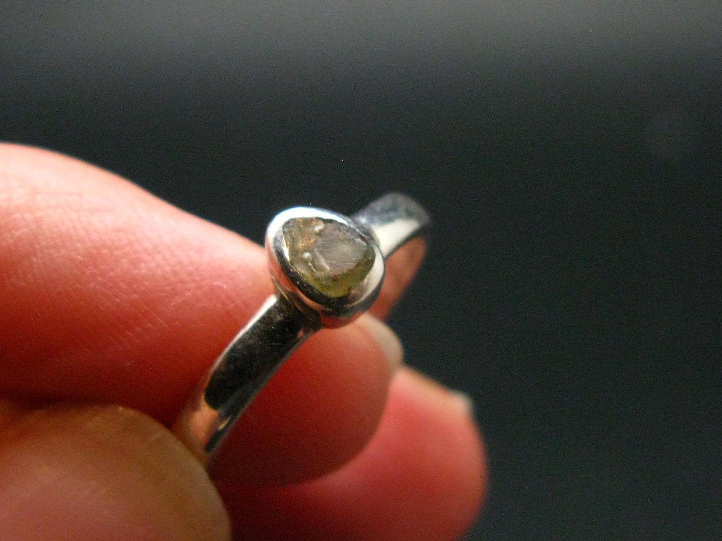Cute Gem Moldavite Sterling Silver Ring From Czech Republic - Size 5.5 - 1.6 Grams