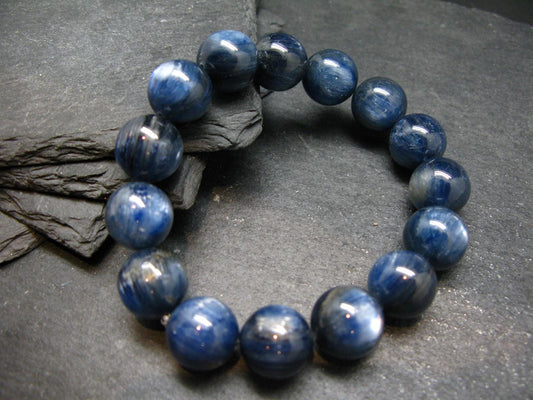 Blue Kyanite Genuine Bracelet ~ 7 Inches ~ 14mm Round Beads