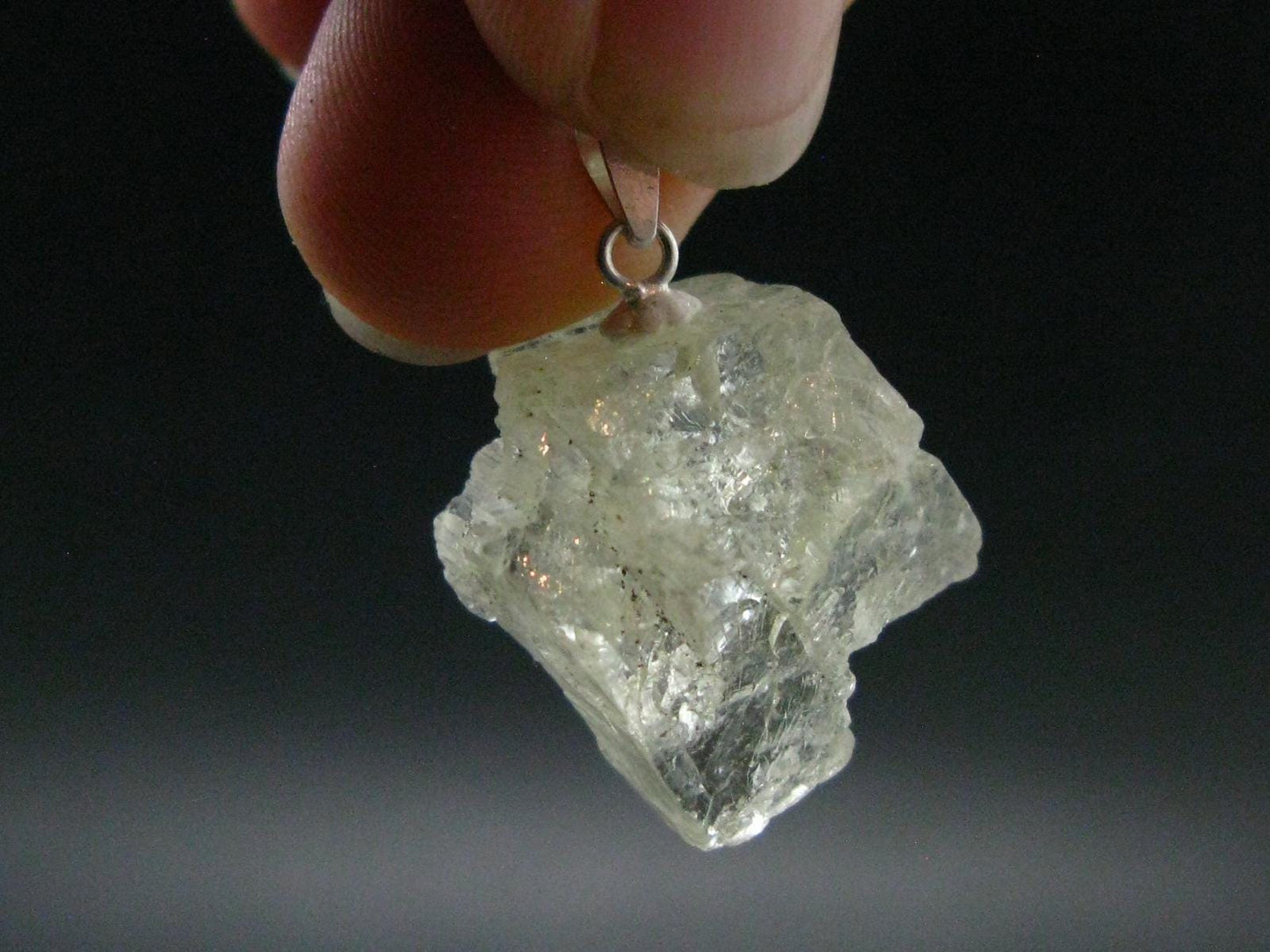 Hiddenite Green Gem Spodumene Silver Pendant Crystal From Brazil - 1.0" - 6.14 Grams