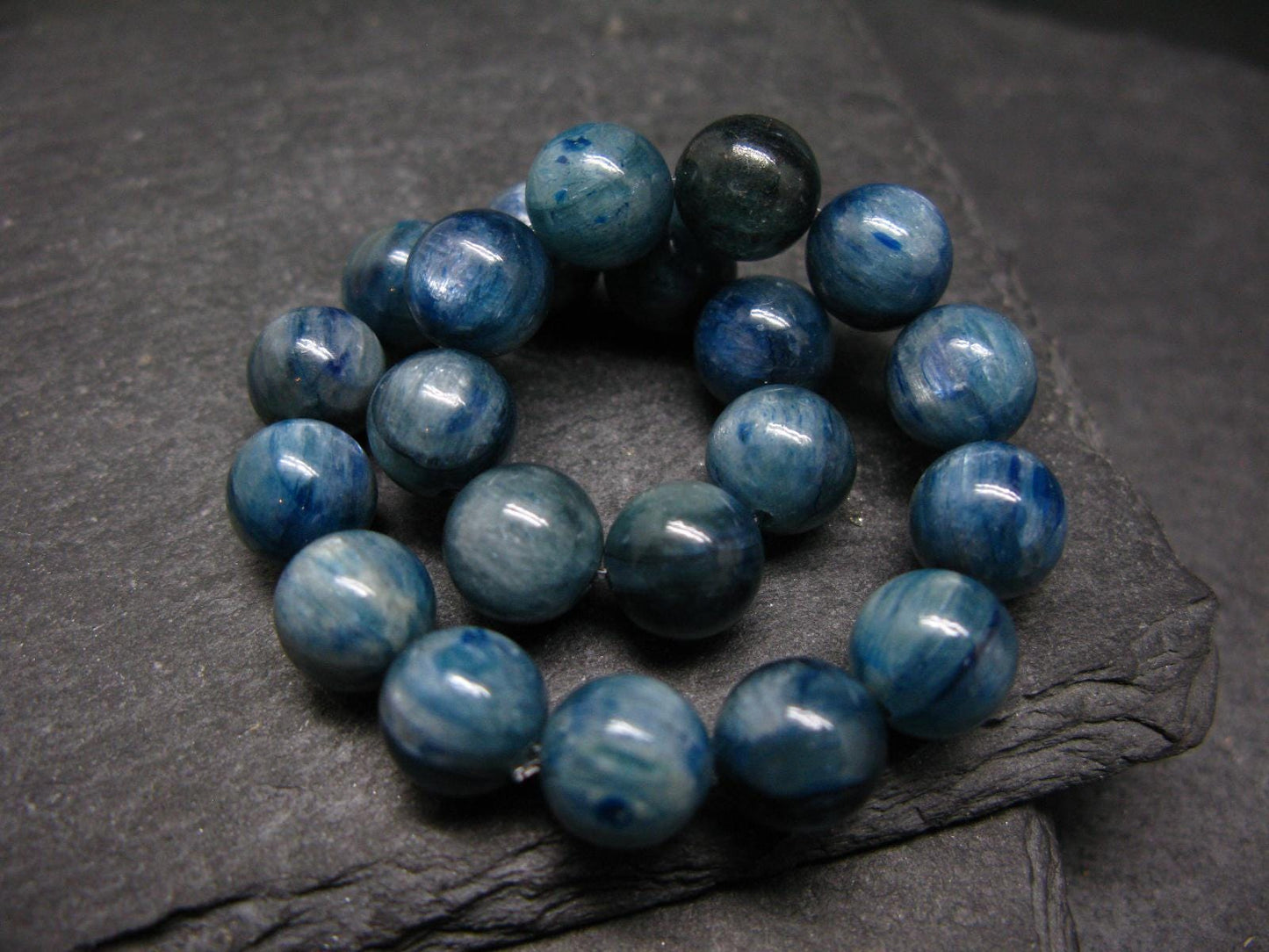 Blue Kyanite Genuine Bracelet ~ 7 Inches ~ 9mm Round Beads