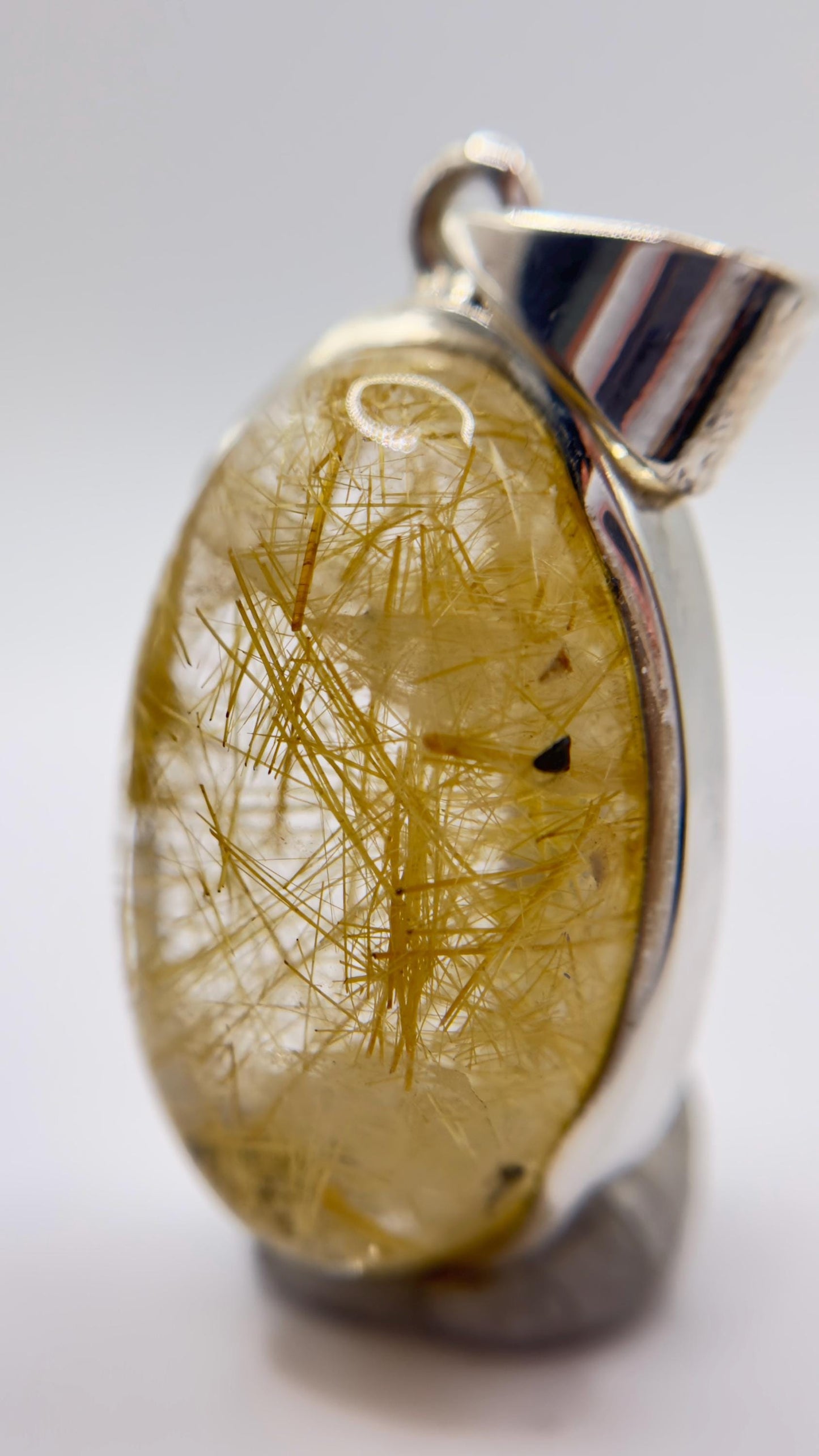 Golden Needle Quartz Pendant – Natural Inclusion Crystal in Sterling Silver