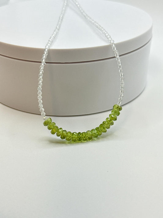 Peridot and White Topaz Beaded Necklace | August Birthstone Jewelry