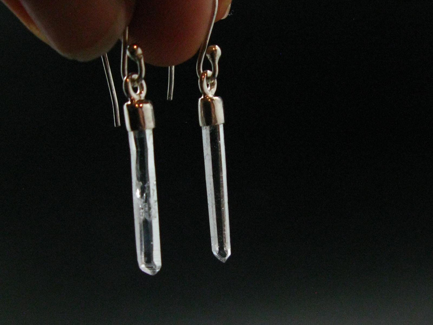 Lemurian Quartz Seed Crystal Silver Earrings From Brazil - 1.5"