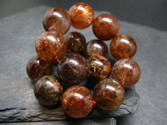 Red Rutilated Quartz Genuine Bracelet ~ 7 Inches ~ 14mm Round Beads