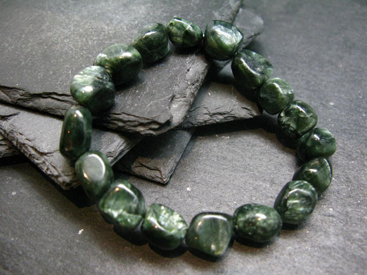 Seraphinite Clinochlore Genuine Bracelet ~ 7 Inches ~ 12mm Tumbled Beads