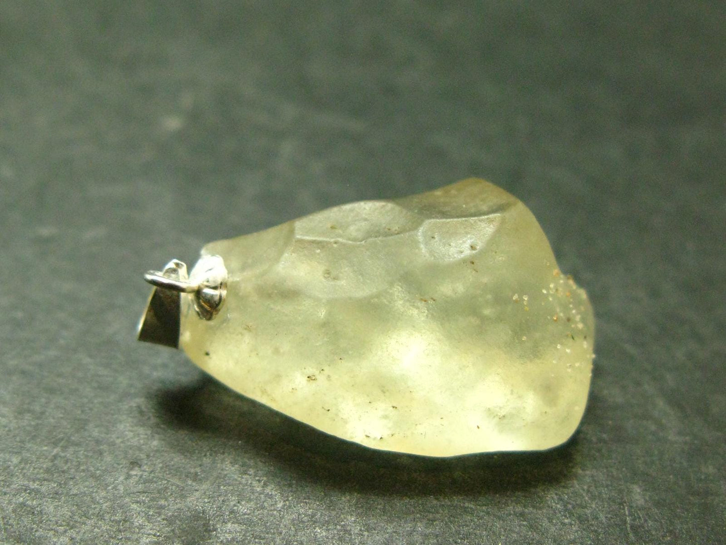 Gem Libyan Desert Glass Tektite Pendant Sterling Silver from Libya - 1.2" - 2.03 Grams