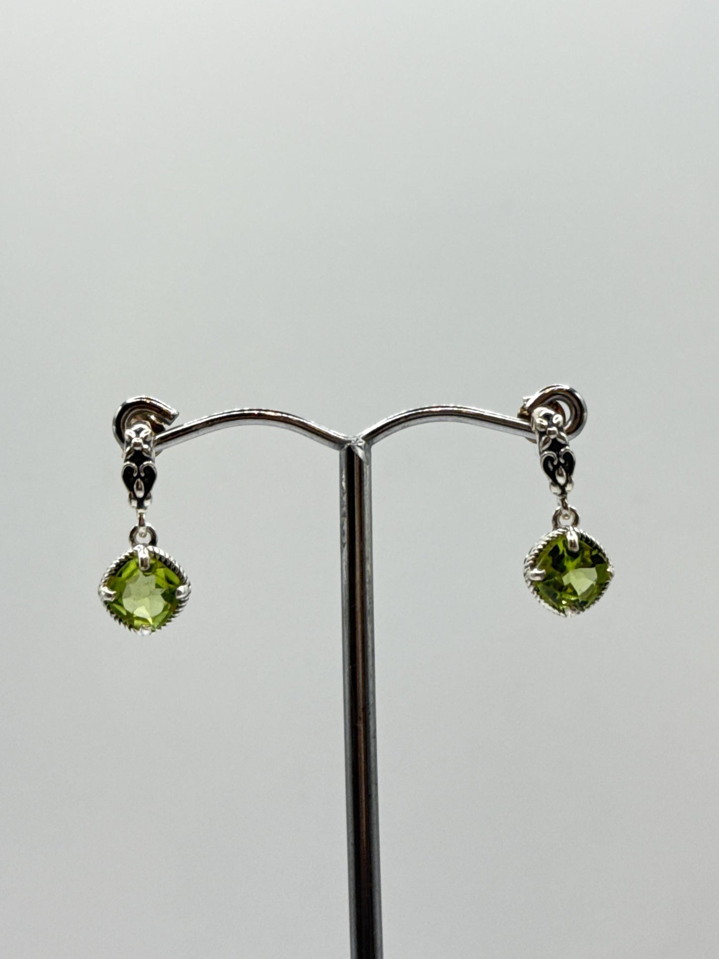 Peridot Sterling Silver Dangle Earrings | Ornate August Birthstone