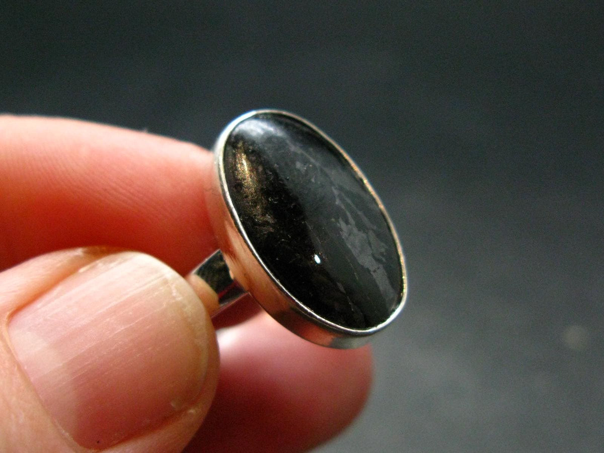 Very Rare Nuumite Nuummite Sterling Silver Plated Ring from Greenland - 4.37 Grams - Size 8
