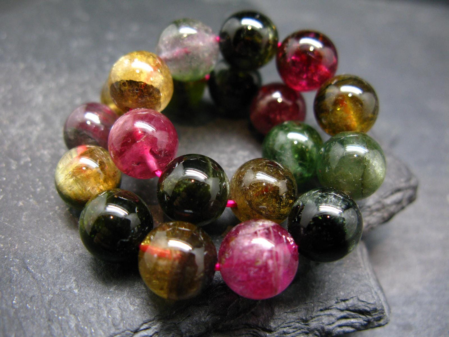 AAA Grade Gem Watermelon Bicolor Tourmaline Genuine Bracelet ~ 7 Inches ~ 10mm Round Beads
