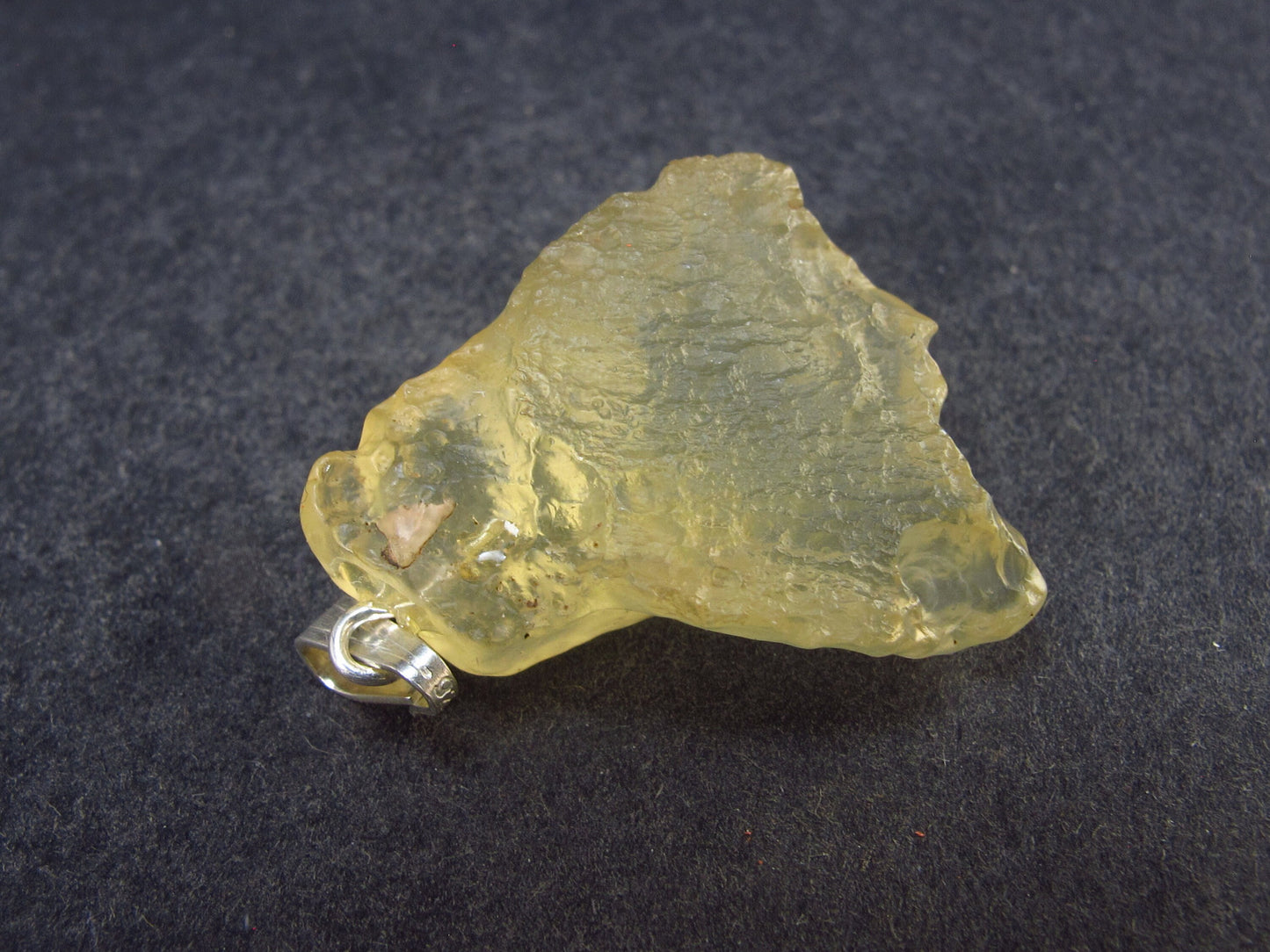 Gem Libyan Desert Glass Tektite Free Form Pendant Sterling Silver from Libya - 1.2" - 5.0 Grams
