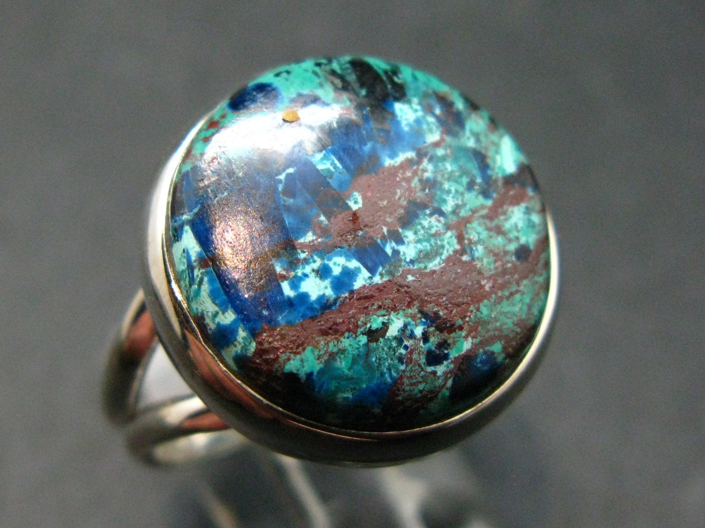 Quantum Quattro Shattuckite Malachite Dioptase Chrysocola Ring in SS From Namibia - Size 7.5 - 6.77 Grams