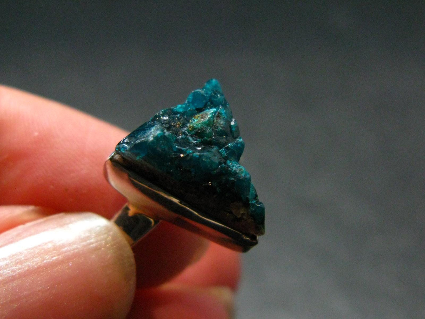 Emerald Green Dioptase Crystal Silver Ring from Congo - 4.25 Grams - Size 7