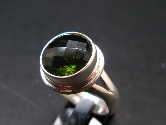 Moldavite Tektite Facetted Silver Ring from Czech Republic - Size 9.75 - 8.68 Grams