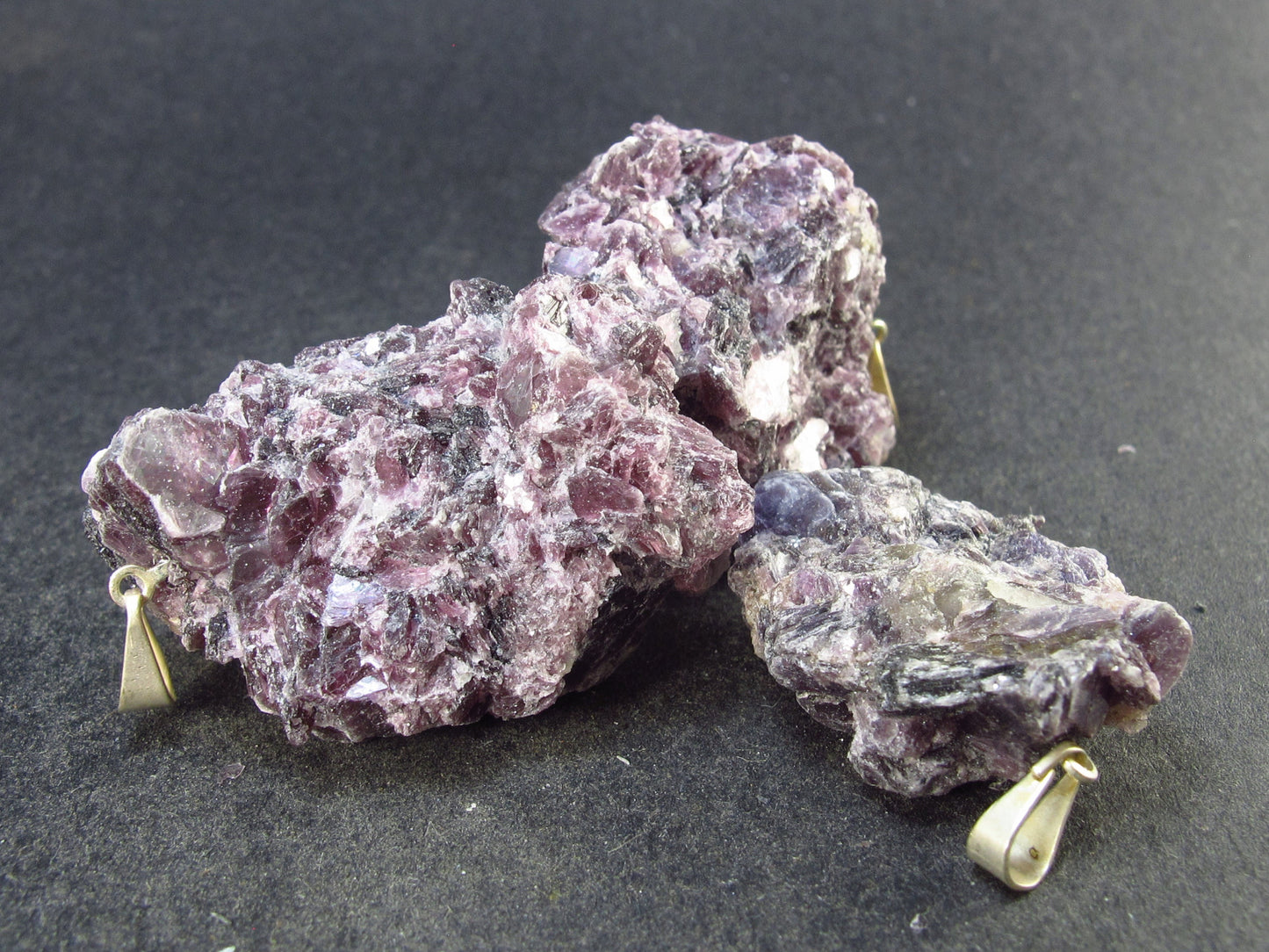 Lot of 3 Lepidolite Mica Crystal Pendants From Brazil