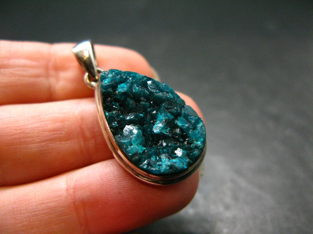 Dioptase Crystal Silver Pendant from Congo - 5.70 Grams - 1.4"