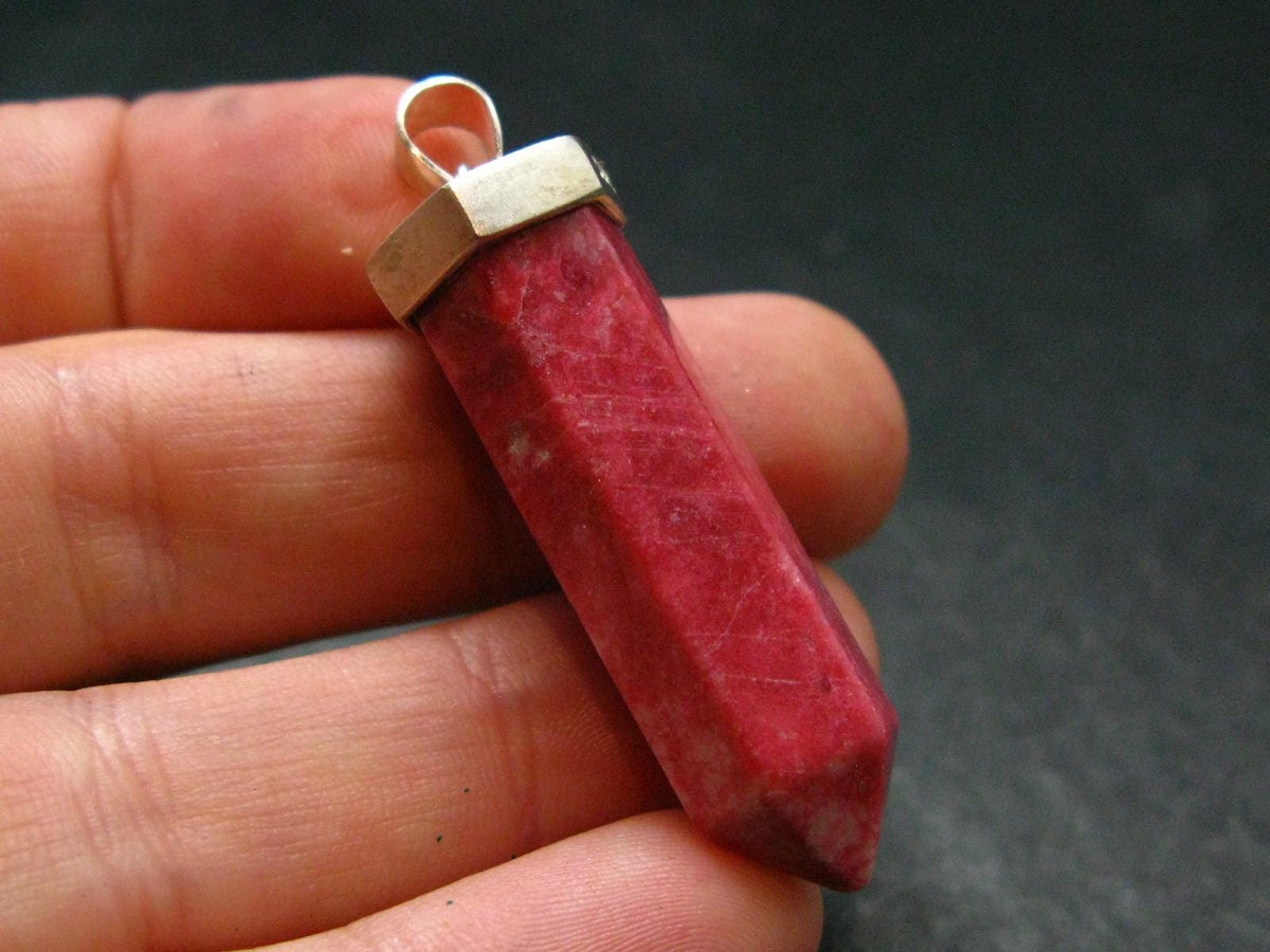Thulite Silver Pendant From Norway - 1.8"