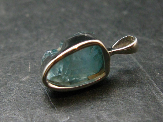 Blue Zircon Gem Crystal Silver Pendant From Cambodia - 0.7" - 1.81 Grams