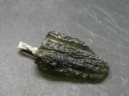 Moldavite Tektite Silver Pendant from Czech Republic - 1.4" - 3.3 Grams