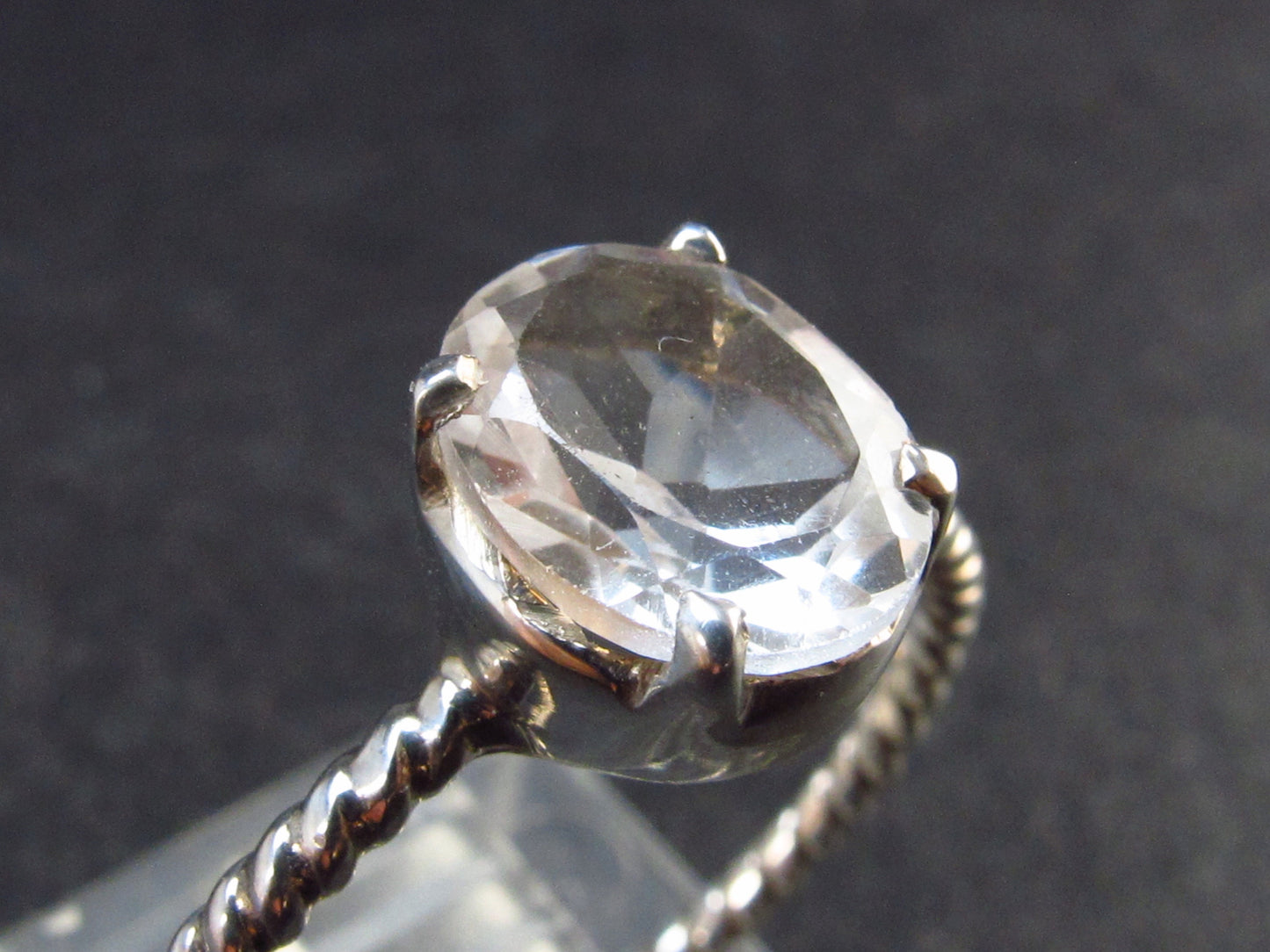Natural Facetted Clear Quartz Crystal Sterling Silver Ring from Brazil - 2.0 Grams - Size 9.5