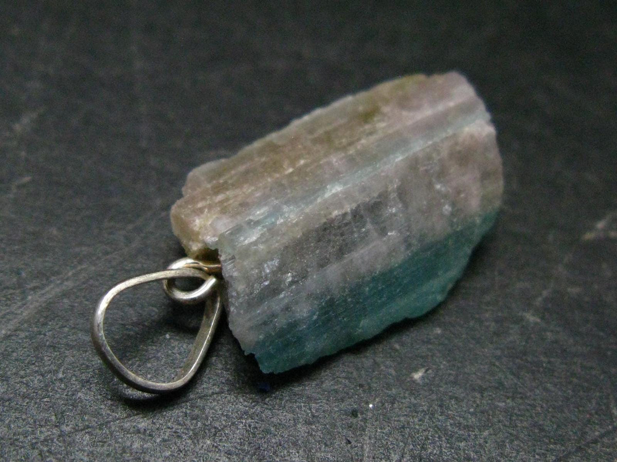 Rarest Paraiba Copper Blue Tourmaline Crystal Silver Pendant From Brazil - 1.2" - 3.01 Grams