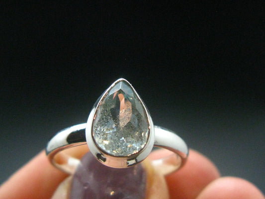 Cute Delicate Genuine Facetted Aquamarine Gem Sterling Silver Ring - Size 8 - 2.91 Grams